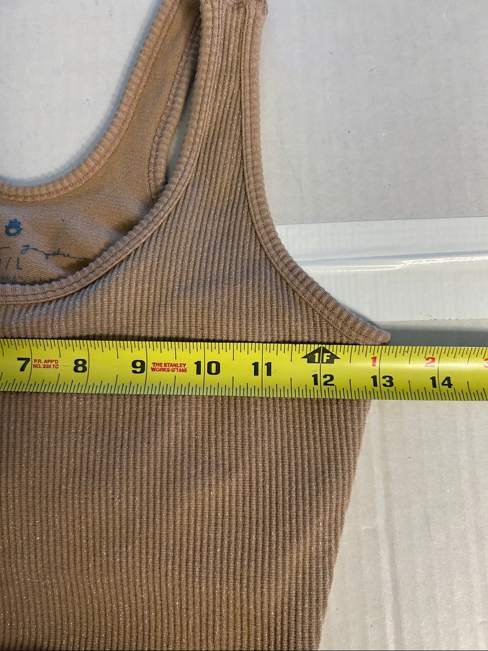 Spiritual Gangster Womens Tan Metallic Ribbed Cropped Lettuce Edge Tank. Sz M - Picture 10 of 11